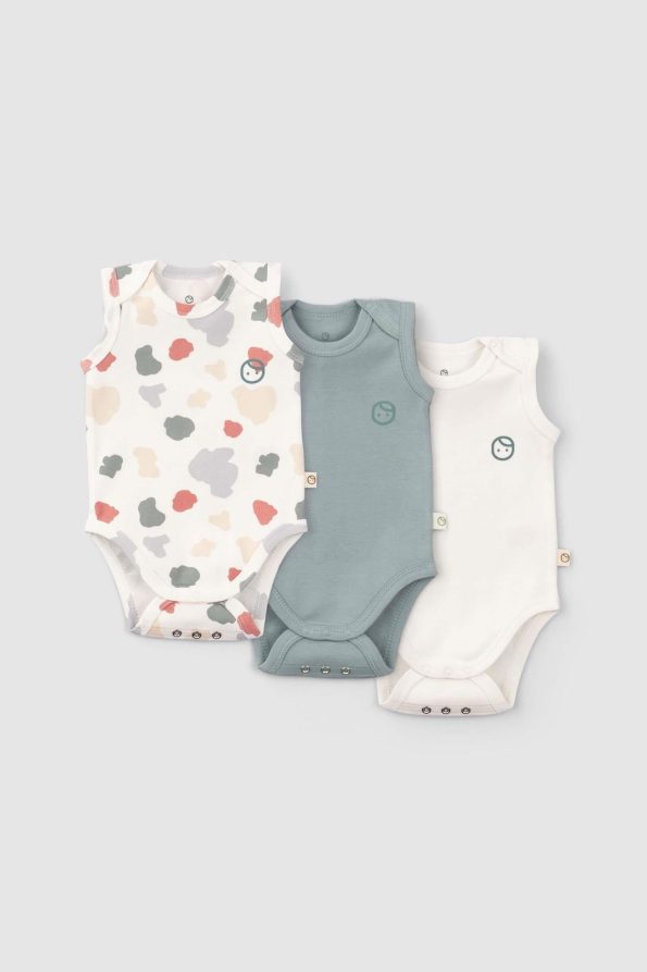 3-Piece Organic Cotton Snap Bodysuit Set with Animal Print