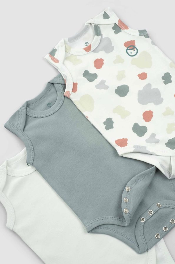 3-Piece Organic Cotton Snap Bodysuit Set with Animal Print
