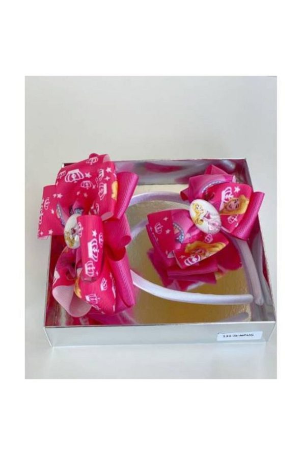 QUEEN ACCESSORY Neon Pink Sleeping Beauty Mother-Daughter Baby Set with Satin Headband and Hairpin