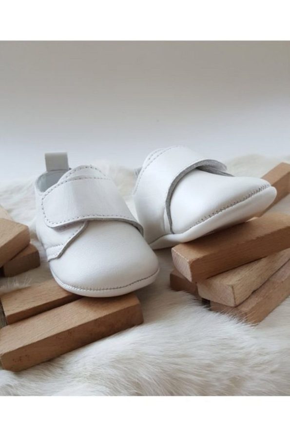 Hodore Genuine Leather White Velcro Moccasins