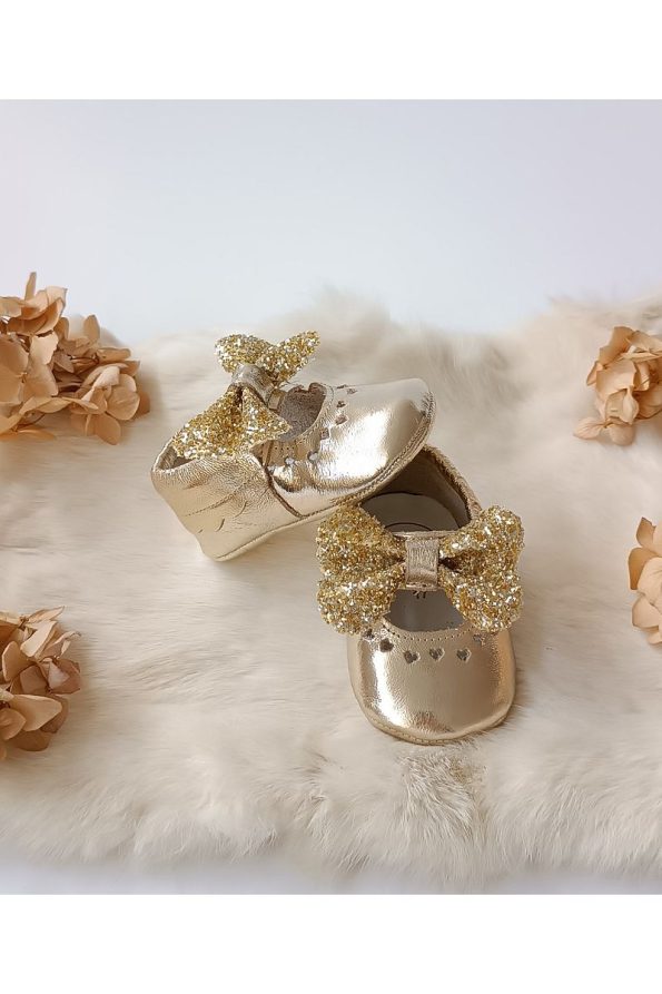 Hodore Alice Gold Genuine Leather Baby Moccasins