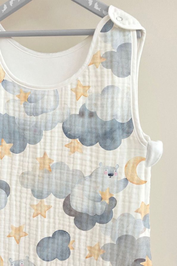 Tuğba Swan 4-Layer Muslin Baby Sleep Sack (0-18 Months) - Stars and Bears