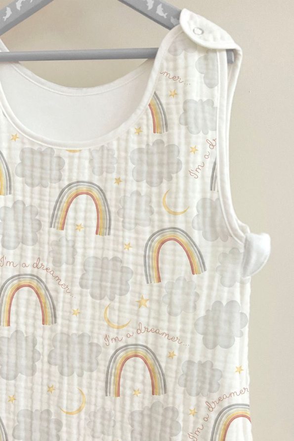 Tuğba Swan 4-Layer Muslin Baby Sleep Sack (0-18 Months) - Rainbow and Clouds