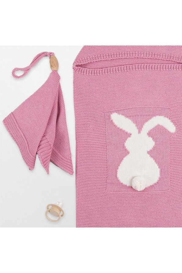 Minora Knitted Rabbit Pattern 2-Piece Cocoon Sleep Set Pink
