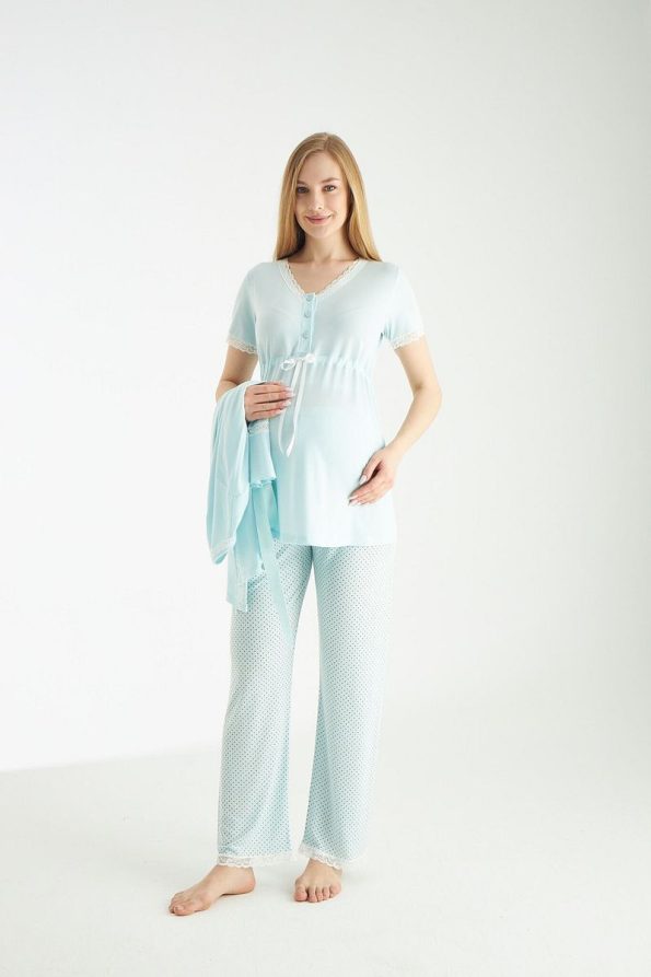 Miss World Lissa Mint Green Polka Dot Nursing Pajama Set