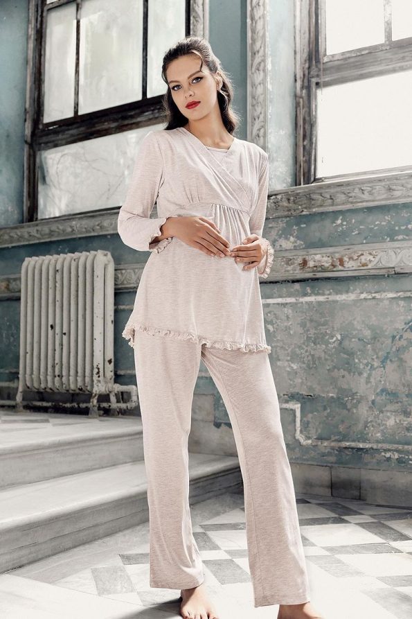 Stretch Cotton Long Sleeve Maternity Pajama Set