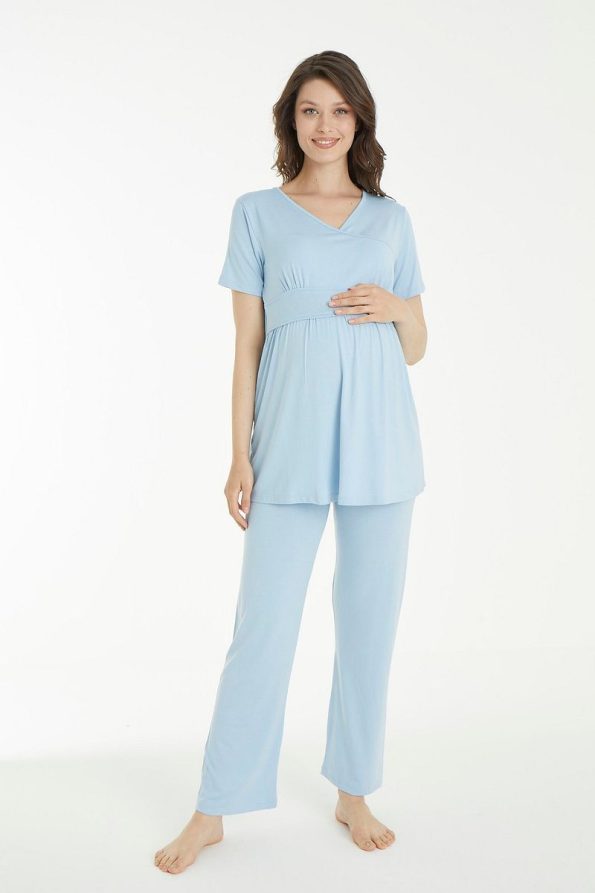 Miss World Lissa Blue Striped Maternity and Nursing Pajama Set