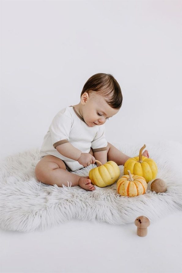 Yobebek Brown Striped Baby Bodysuit for Boys and Girls