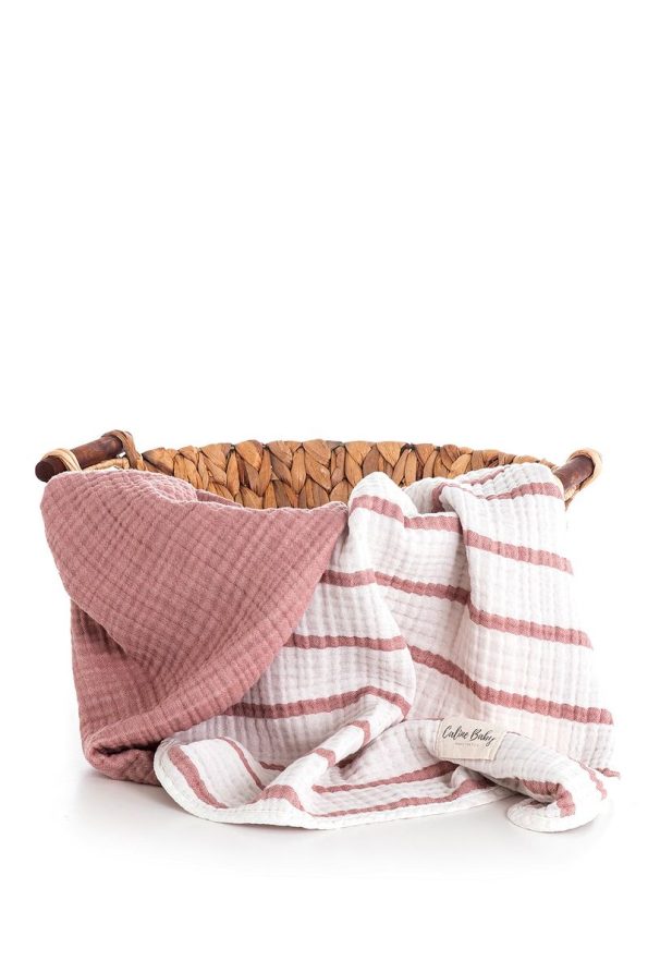 Caline Baby 4-Layer Muslin Blanket 120x120cm - Dusty Rose Striped