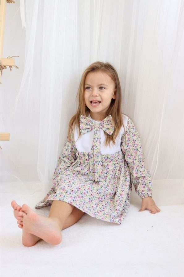 Le Petite Sole Fiora Girls' Dress with Ribbon Collar