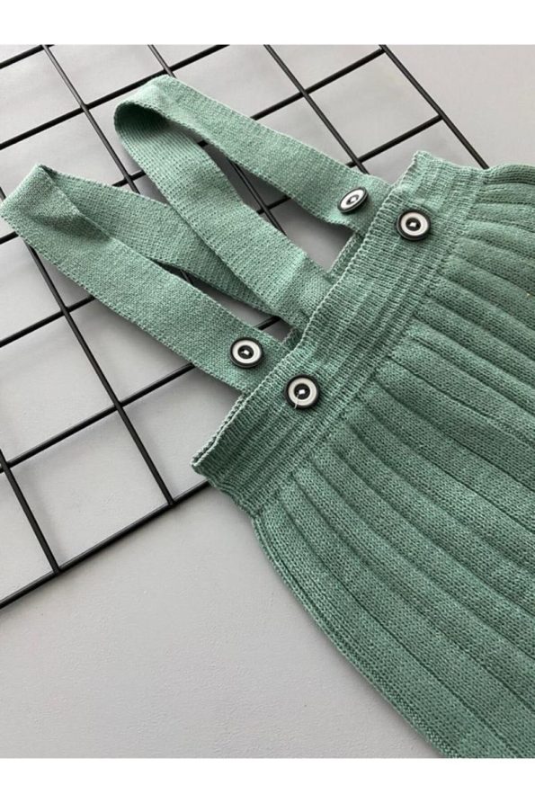 Sparrow Laurel Mint Front Button Adjustable Unisex Baby Knit Overalls