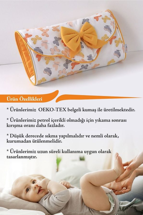 Umaybebek Changing Mat - With Bag - Mustard Butterfly