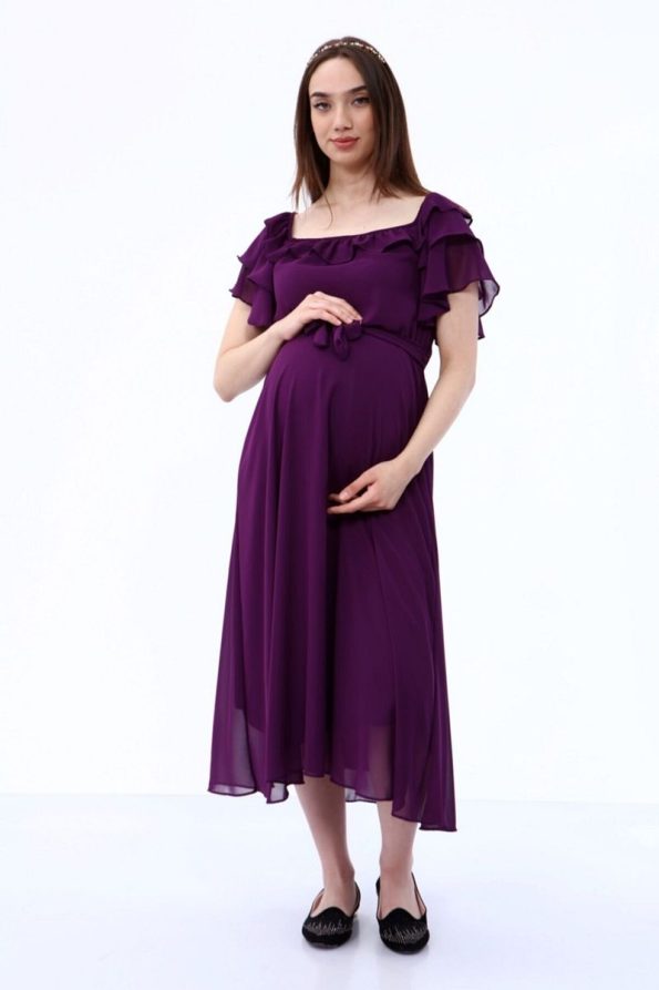 ADASTYLE Collar Chiffon Plum Dress
