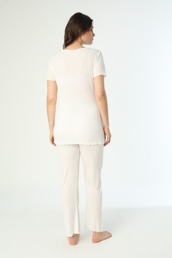 Miss World Lissa White Cotton Ribbed Knit Maternity and Nursing Pajama Set