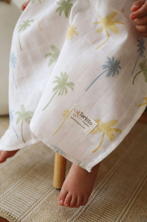 Tarkito Organic Palm Tree Hooded Organic Muslin Poncho 1-5 Years
