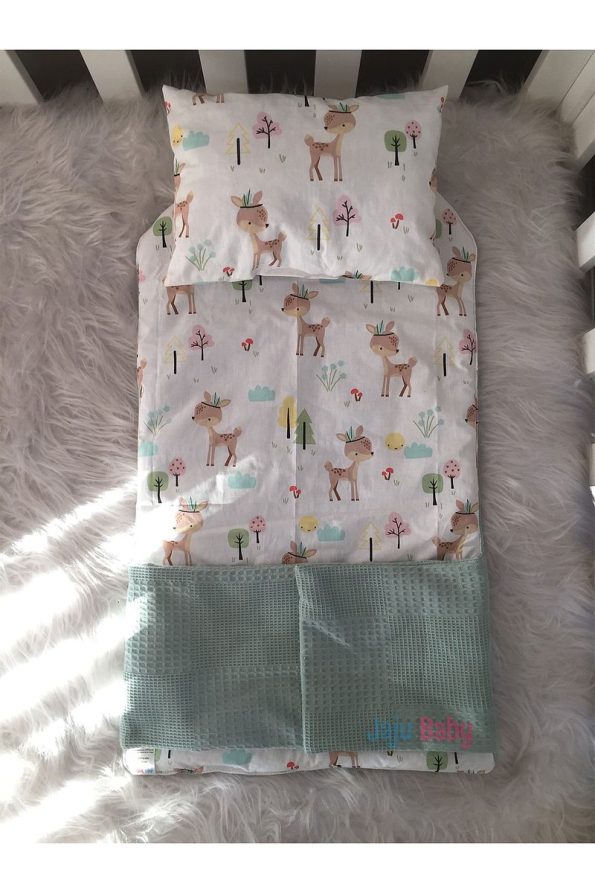 Jaju Baby Nest Green Waffle Fabric Fawn Design Baby Changing Bag