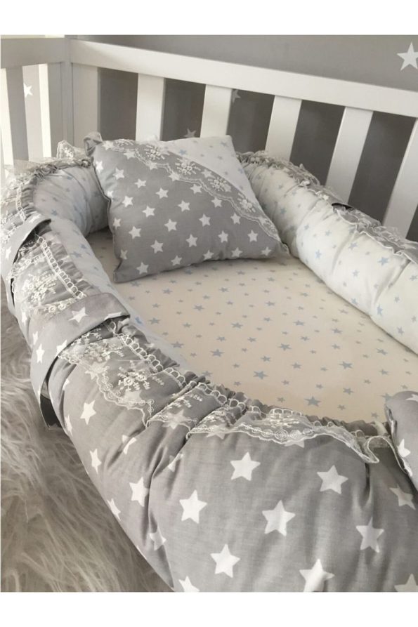Jaju Baby Gray Star Luxury Design Nest Bedside Baby Nest and Pillow