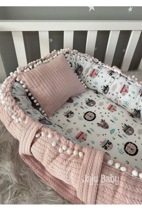 Jaju Baby Nest Powder Knit Fabric and Muslin Baby Bed