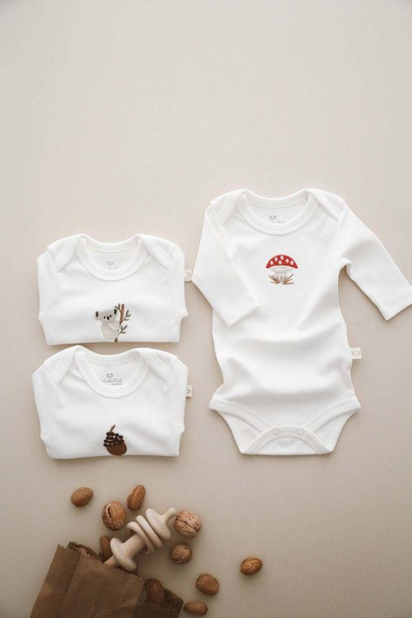 Set of 3 Embroidered Long-Sleeve Bodysuits