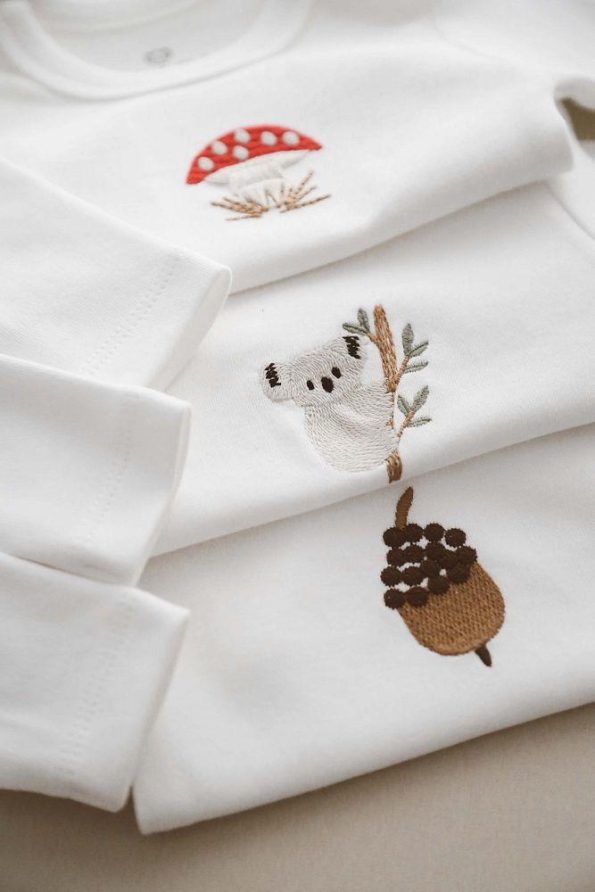 Set of 3 Embroidered Long-Sleeve Bodysuits
