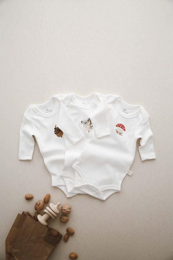 Set of 3 Embroidered Long-Sleeve Bodysuits