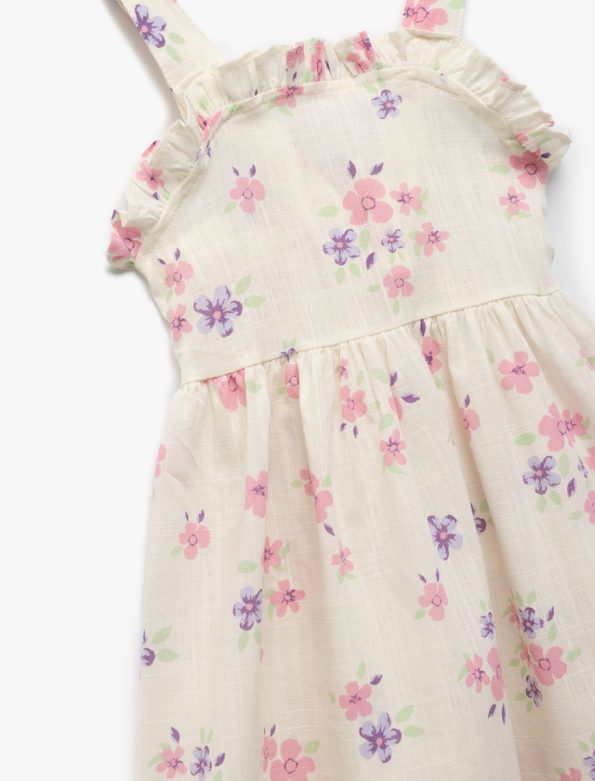 Girls' Cotton Square Neck Ruffled Floral Dress