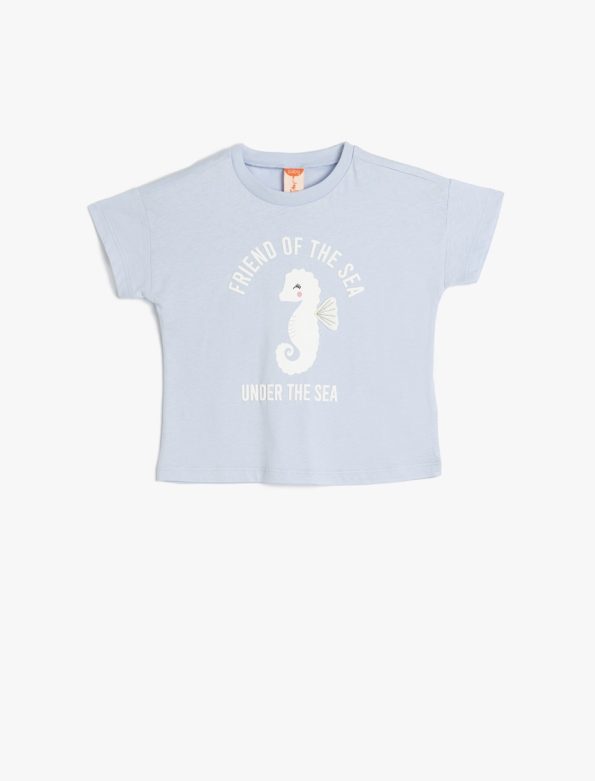Girls' Cotton Seahorse Print Short Sleeve T-Shirt