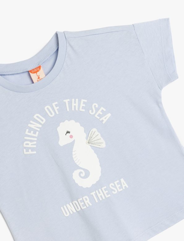 Girls' Cotton Seahorse Print Short Sleeve T-Shirt