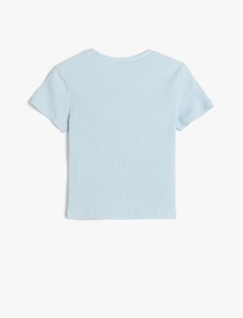 Girls' Butterfly Embroidered Cotton Crop T-Shirt