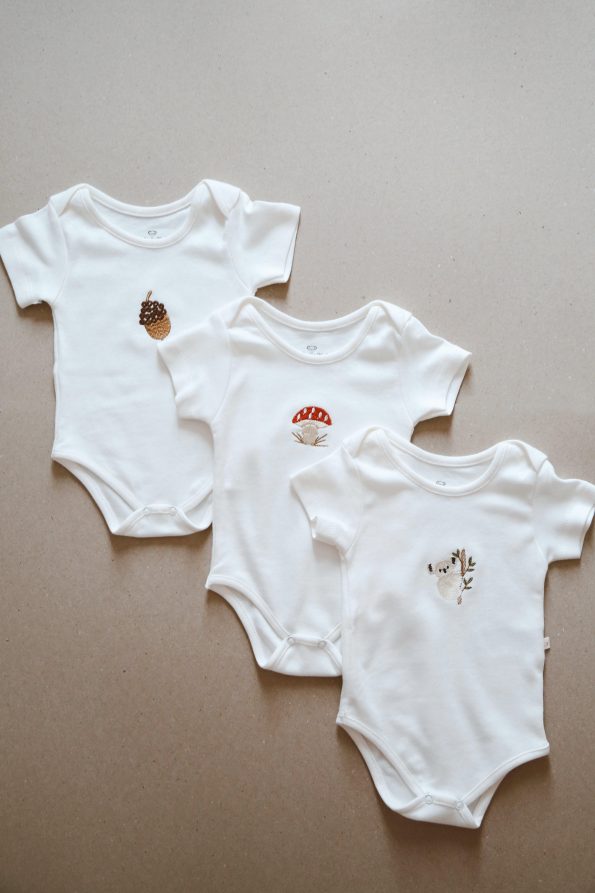 3-Piece Embroidered Snap Bodysuit Set