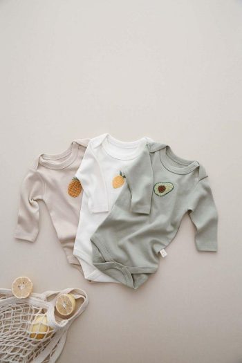 Set of 3 Embroidered Long Sleeve Bodysuits