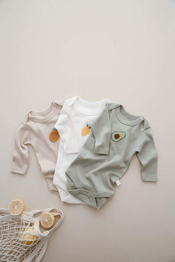 Set of 3 Embroidered Long Sleeve Bodysuits