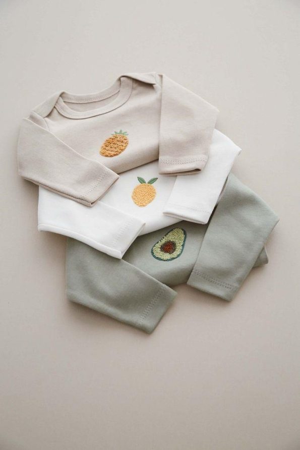Set of 3 Embroidered Long Sleeve Bodysuits