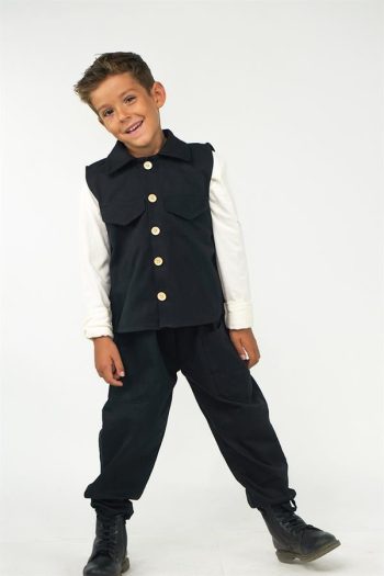 Black Gabardine Sports Vest and Boyfriend Pants Set