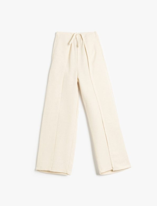 Girls' Drawstring Waist Wide-Leg Trousers in Viscose and Linen Blend