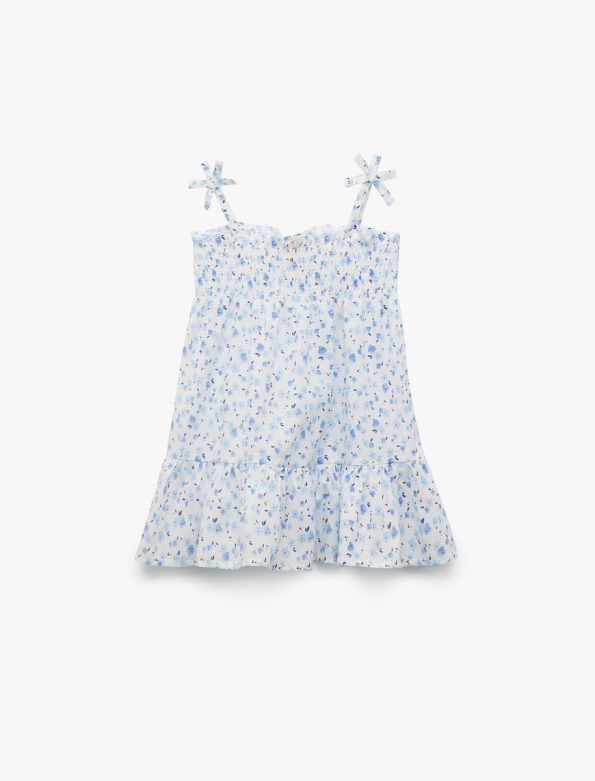 Girls' Cotton Floral Mini Dress with Bow Details