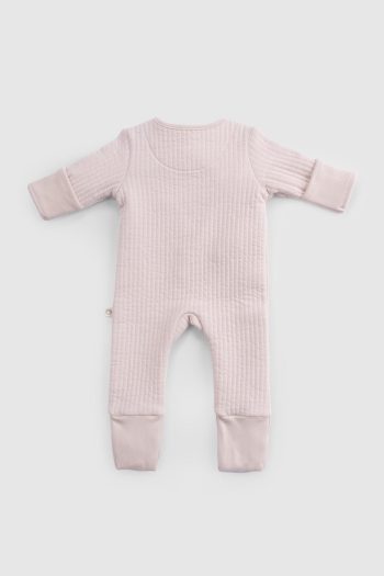 Quilted Pink Baby Romper with Footies and Gloves