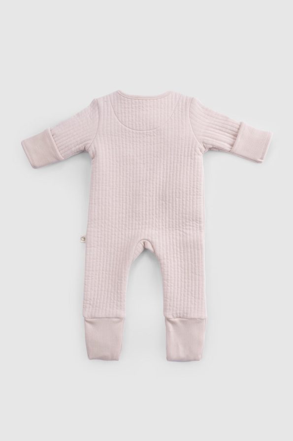 Quilted Pink Baby Romper with Footies and Gloves