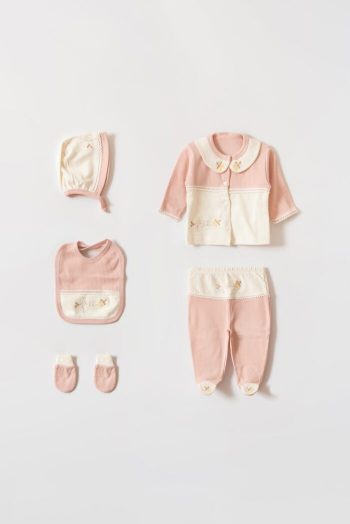 Floral Embroidered Collar 5-Piece Newborn Gift Set