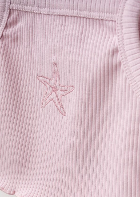 Girls' Cotton Pink Starfish Embroidered Crop Short Set