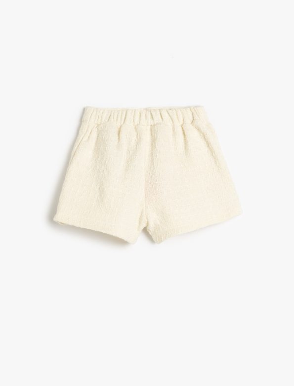 Girls' Bow Detail Elastic Waist Tweed Shorts