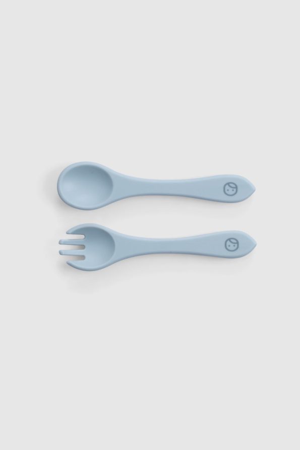 Silicone Vacuum Blue Baby Feeding Plate Fork Spoon Set