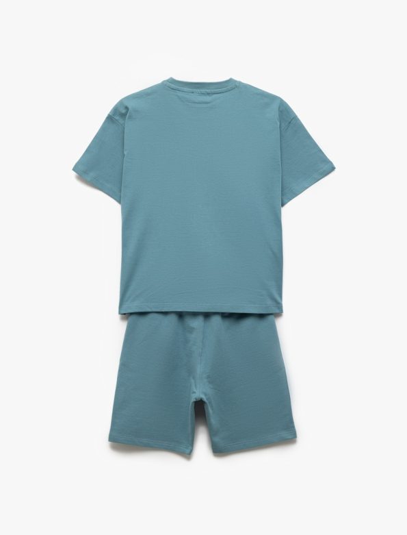 Boys' Cotton Embroidered Crew Neck Short Sleeve Top and Drawstring Shorts Set