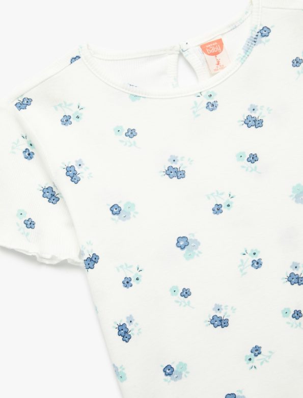Girls' Floral Print Short Sleeve Cotton T-Shirt