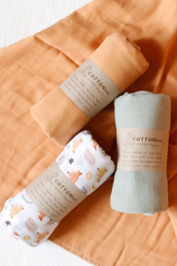 YUMURCAKEVİ 120x120 Triple Muslin Baby Blanket Set