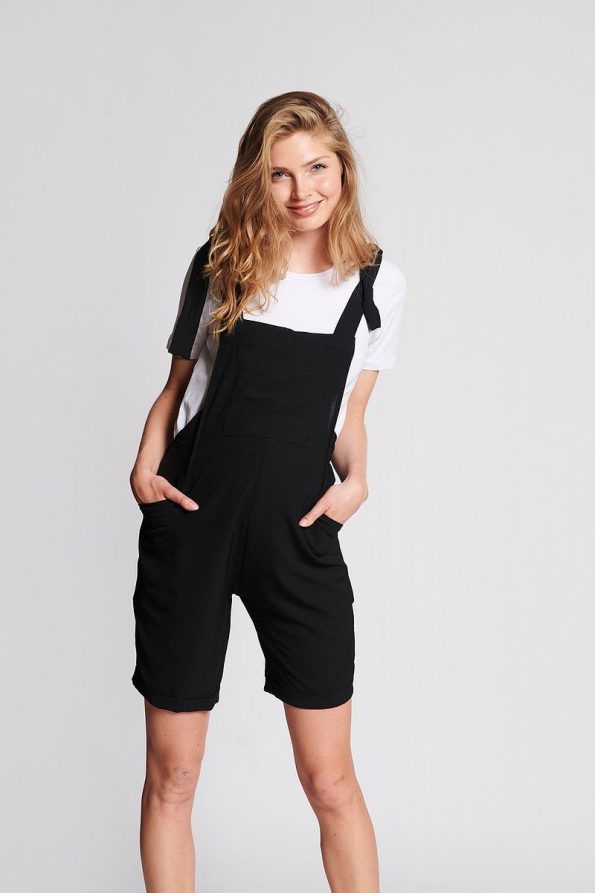 Lyn Mama JANIE Adjustable Strap Pocket Black Short Maternity Overalls
