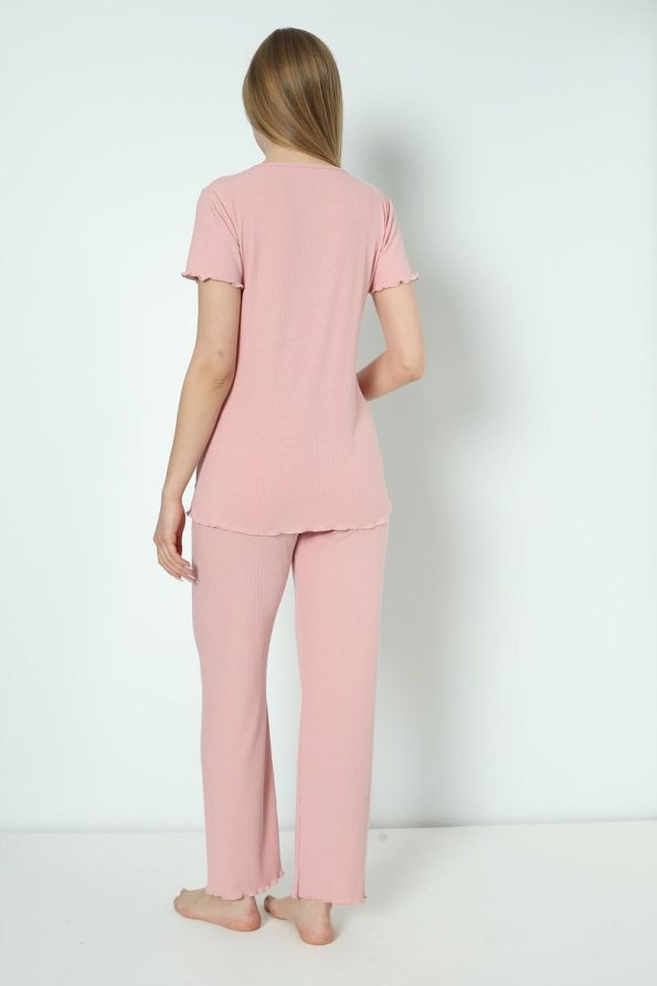 Miss Dünya Lissa Blush Cotton Ribbed Knit Maternity and Nursing Pajama Set