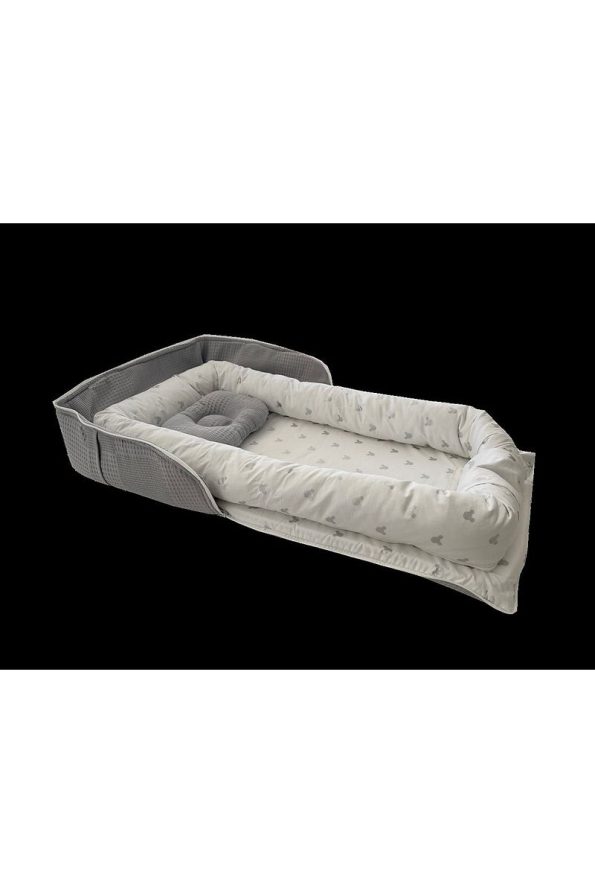 Jaju Baby Nest Gray Waffle Micky Patterned Portable Baby Crib