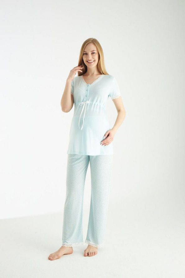 Miss World Lissa Mint Green Polka Dot Nursing Pajama Set