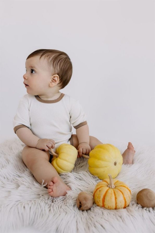 Yobebek Brown Striped Baby Bodysuit for Boys and Girls